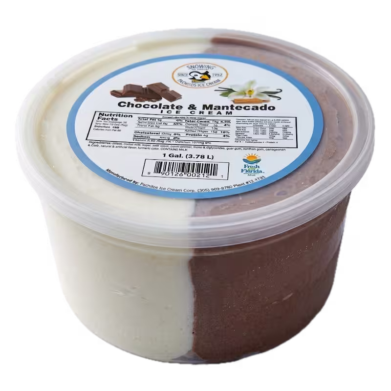 One gallon of creamy chocolate and mantecado Ice Cream
